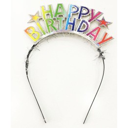 Rengarenk Happy Birthday Yazılı Gümüş Renk Unicorn Doğum Günü Tacı