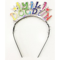 Rengarenk İyiki Doğdun Yazılı Gümüş Renk Unicorn Doğum Günü Tacı