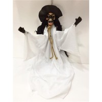 Beyaz Kostümlü Halloween Sensörlü Hareketli Titreşimli İskelet 45 cm