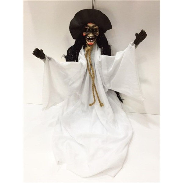Beyaz Kostümlü Halloween Sensörlü Hareketli Titreşimli İskelet 45 cm