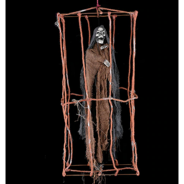 Ürpertici Scary Halloween Sesli Hareketli Sensörlü Siyah Kuru Kafa Dekor 90 cm