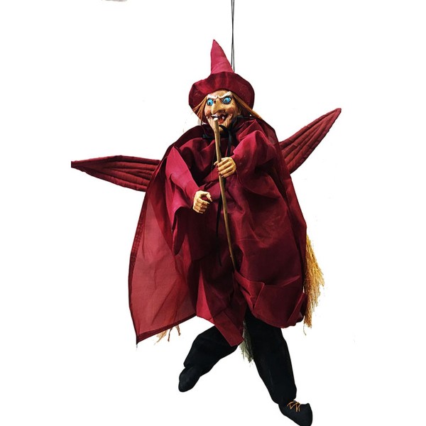Halloween Kanat Çırpan Sesli Işıklı Sensörlü Bordo Renk Cadı