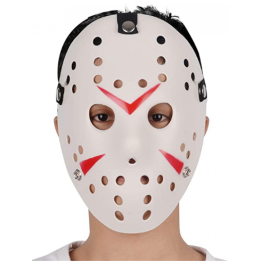 Beyaz Renk Kırmızı Çizgili Tam Yüz Hokey Jason Maskesi Hannibal Maskesi