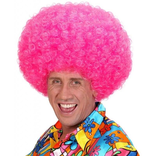 Neon Pembe Renk Kıvırcık Mega Boy Afro Bonus Peruk