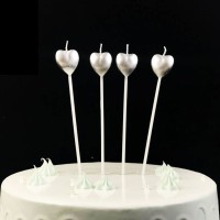 Çubuklu Metalize Kalp Mum Doğum Günü Mumu Gümüş