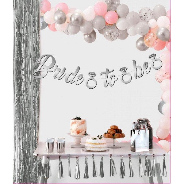 Gümüş Renk İtalik Yazı Bekarlığa Veda Partisi Tektaşlı Bride To Be Banner Flama Süs