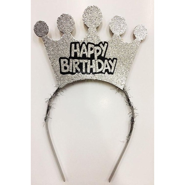 Happy Birthday Yazılı Gümüş Renk Doğum Günü Tacı