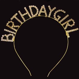 Kristal Taşlı Altın Renk Birthday Girl Tacı 16x17 cm