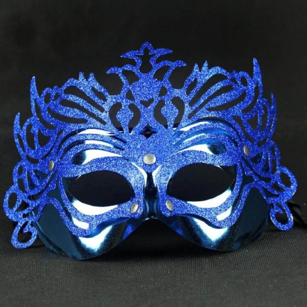 Metalik Mavi Renk Masquerade Simli Parti Maskesi 23x14 cm