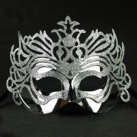 Metalik Gümüş Renk Masquerade Simli Parti Maskesi 23x14 cm