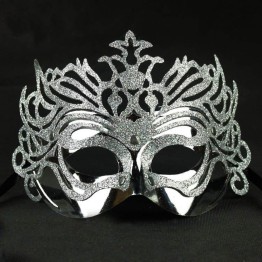 Metalik Gümüş Renk Masquerade Simli Parti Maskesi 23x14 cm