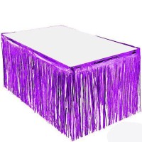 Püsküllü Işıltılı Metalize Mor Renk Masa Eteği 70x300 cm