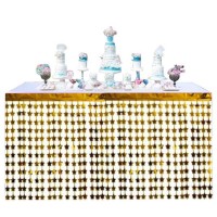 Püsküllü Işıltılı Metalize Altın Yıldızlı Masa Eteği 75x360 cm