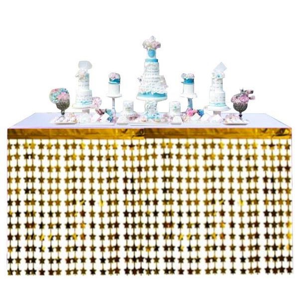 Püsküllü Işıltılı Metalize Altın Yıldızlı Masa Eteği 75x360 cm