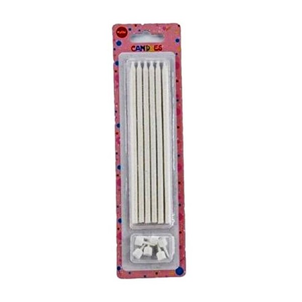 İnci Beyaz Simli Pasta Mumu 6 Adet 16 cm