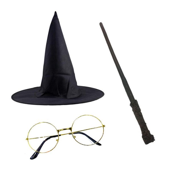 Harry Potter Gryffindor Şapka + Asa + Gözlük Kostüm Seti