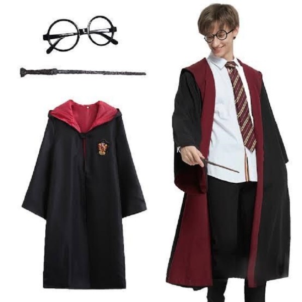 Harry Potter Gryffindor Kapişonlu Çocuk Kostüm + Asa + Yeni Gözlük 3 Parça Set