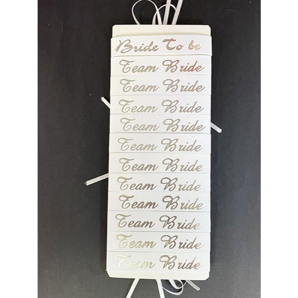 Bride To Be Bileklik - Team Bride Bileklik - Beyaz Üzeri Metalize Gümüş Yazılı 12 Adet