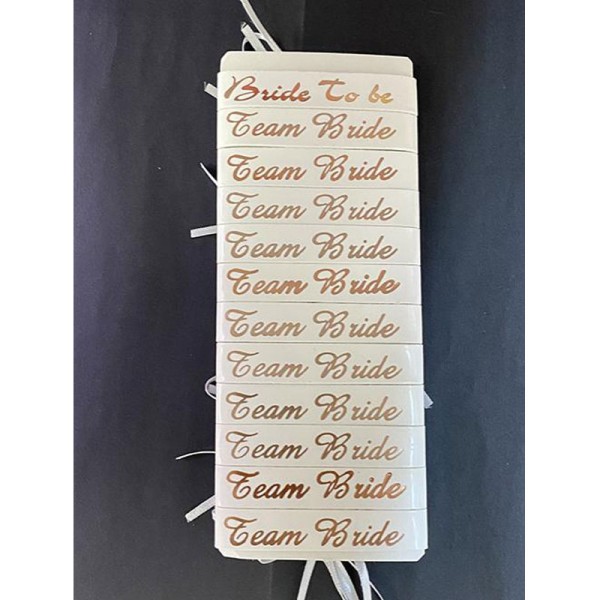 Bride To Be Bileklik - Team Bride Bileklik - Beyaz Üzeri Metalize Rose Yazılı 12 Adet