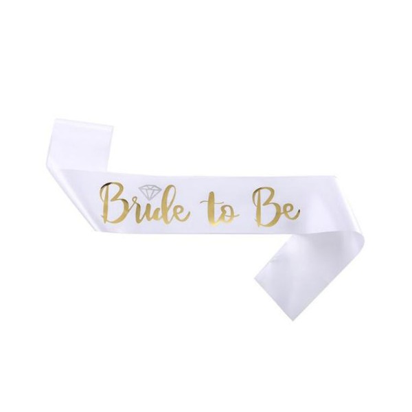 Bride To Be Saten Kuşak Beyaz Üzeri Metalize Altın Yazılı 160x9.5 cm