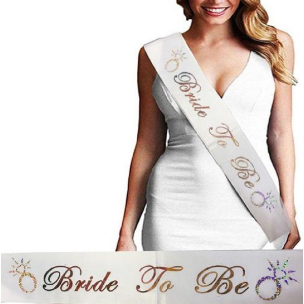 Bride To Be Saten Kuşak Beyaz Üzeri Hologramlı Metalize Rose Yazılı 160x9.5 cm
