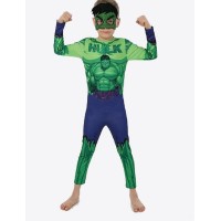 Yeşil Maskeli Baskılı Hulk Kostümü Çocuk Boy - Yeşil Dev Kostümü 9-10 Yaş
