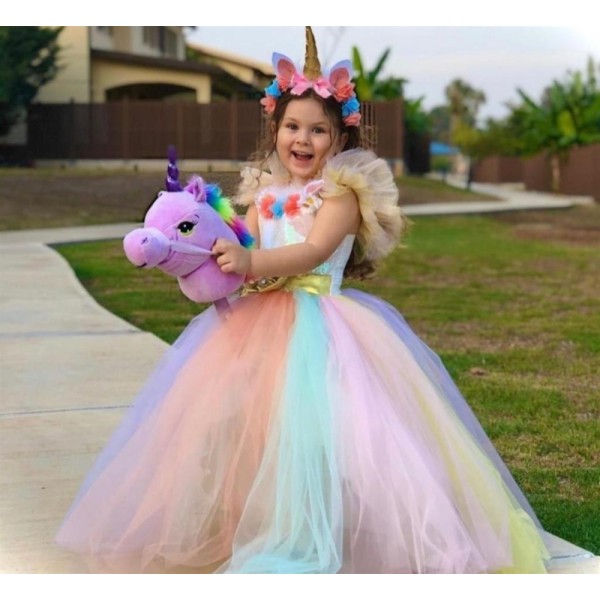 Unicorn Çocuk Kostümü - Unicorn Pony Kostümü ve Taç Seti 9-11 Yaş