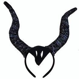 Siyah Renk Mega Boy Motif İşleme Boynuzlu Tasarımlı Mega Malefiz Tacı 30x28 cm