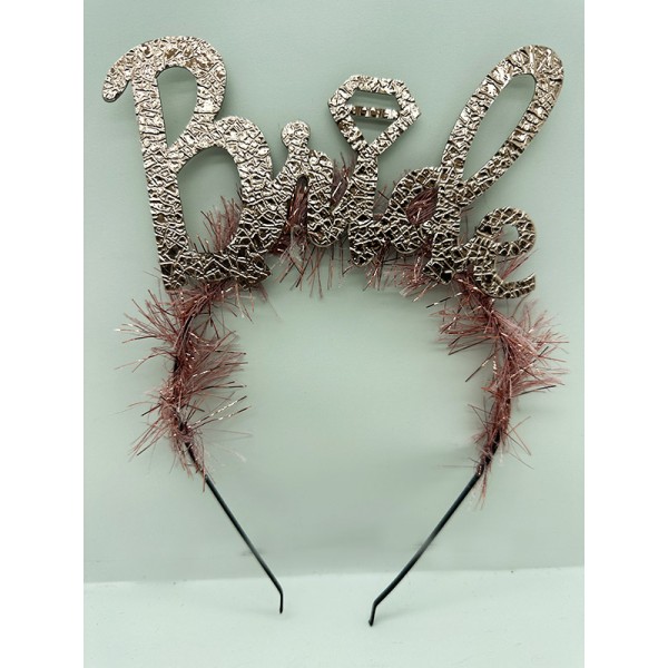 Bride Yazılı Alyanslı Rose Renk Metal Parti Tacı