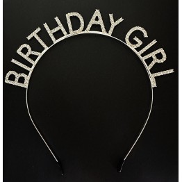Gümüş Kristal Taşlı Birthday Girl Doğum Günü Tacı İthal Ürün 17x16 cm
