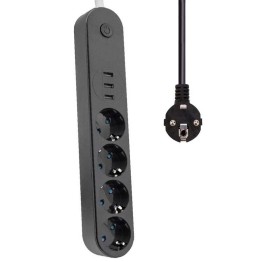 Akım Korumalı Isıya Dayanıklı 4 lü 2 Mt Uzatma 3 Adet USB 3402