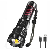 BR-6800 Zoomlu 30w El Feneri Cob Led 8 Fonksiyonlu C-Tip Şarj Edilebilir Powerbank Taktik El Feneri
