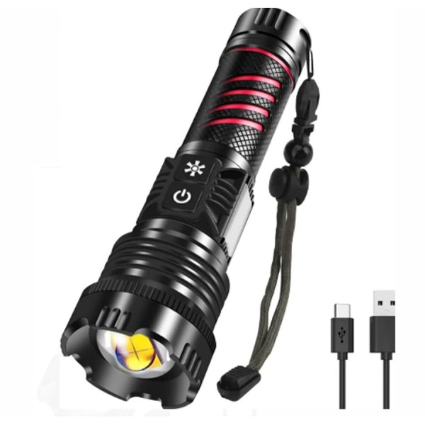 BR-6800 Zoomlu 30w El Feneri Cob Led 8 Fonksiyonlu C-Tip Şarj Edilebilir Powerbank Taktik El Feneri