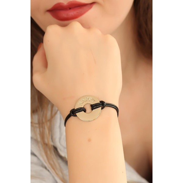 HAPPY (Mutlu) Siyah Deri İpli Unisex Mood Bileklik TJ-BB1987