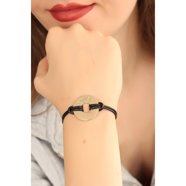 LOVE (Aşık) Siyah Deri İpli Unisex Mood Bileklik TJ-BB1986