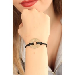 LUCKY (Şanslı) Siyah Deri İpli Unisex Mood Bileklik TJ-BB1982