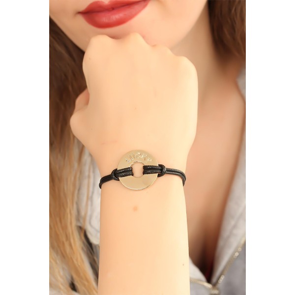 LUCKY (Şanslı) Siyah Deri İpli Unisex Mood Bileklik TJ-BB1982