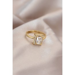 Ayarlamalı Gold Renk Metal Zirkon ve Kristal Taşlı Dikdörtgen Model Yüzük TJ-BYK2068
