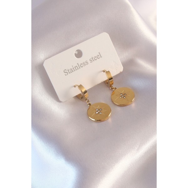 Çelik Gold Renk Kutup Yıldızı İşleme Zirkon Taşlı Kadın Küpe TJ-BKP6961