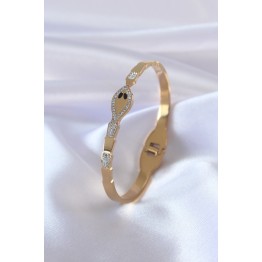 316L Çelik Gold Renk Yılan Model Zirkon Taş Detay Kadın Kelepçe TJ-BB5054