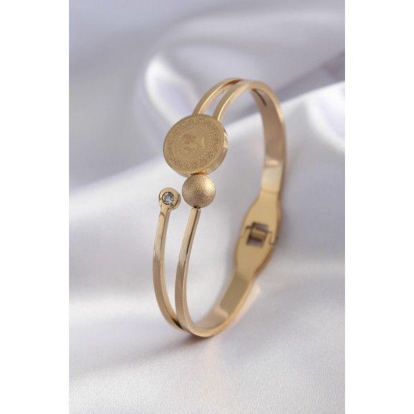 316L Çelik Gold Renk Zirkon Taş Detay Kadın Kelepçe TJ-BB5152