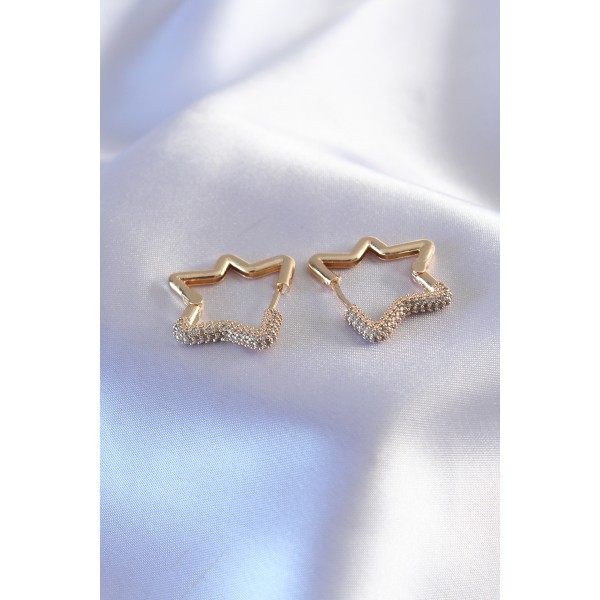 Gold Renk Zirkon Taşlı Yıldız Model Kadın Küpe TJ-BKP7236