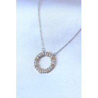 316L Çelik Gümüş Renk Zirkon Taşlı Gold Detay Xoxo Kadın Kolye TJ-BKO7459