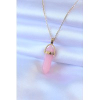 316L Çelik Gold Renk Kristal Pembe Taş Model Kadın kolye TJ-BKO7472