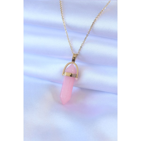 316L Çelik Gold Renk Kristal Pembe Taş Model Kadın kolye TJ-BKO7472