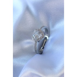Gümüş Renk Kalp Zirkon Taşlı Charm Model Pirinç Kadın Yüzük TJ-BYK2725