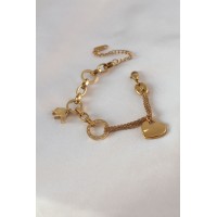 316L Çelik Gold Renk 2'li Zincir Model Zirkon Taş Detay Kadın Bileklik TJ-BB5457