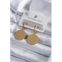316L Çelik Gold Renk Pentagram İşleme Model Kadın Küpe TJ-BKP7979