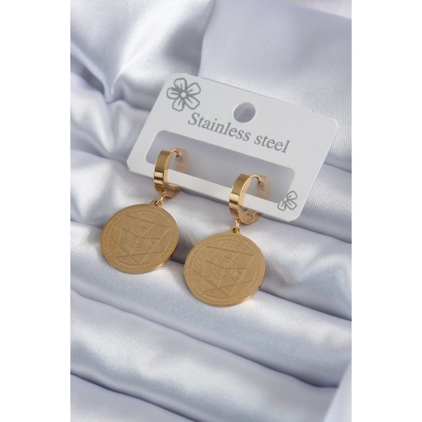316L Çelik Gold Renk Pentagram İşleme Model Kadın Küpe TJ-BKP7979
