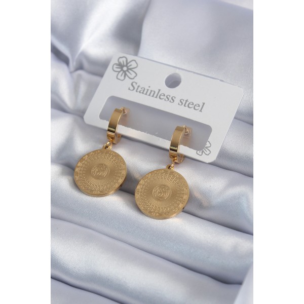 316L Çelik Gold Renk İşleme Detay Kadın Küpe TJ-BKP7981